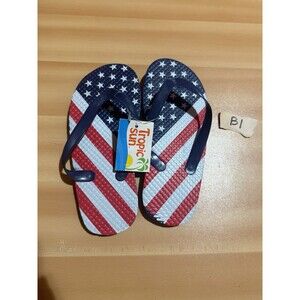Kids Patriotic Slippers Youth 13/1 Red White Blue American Flag New